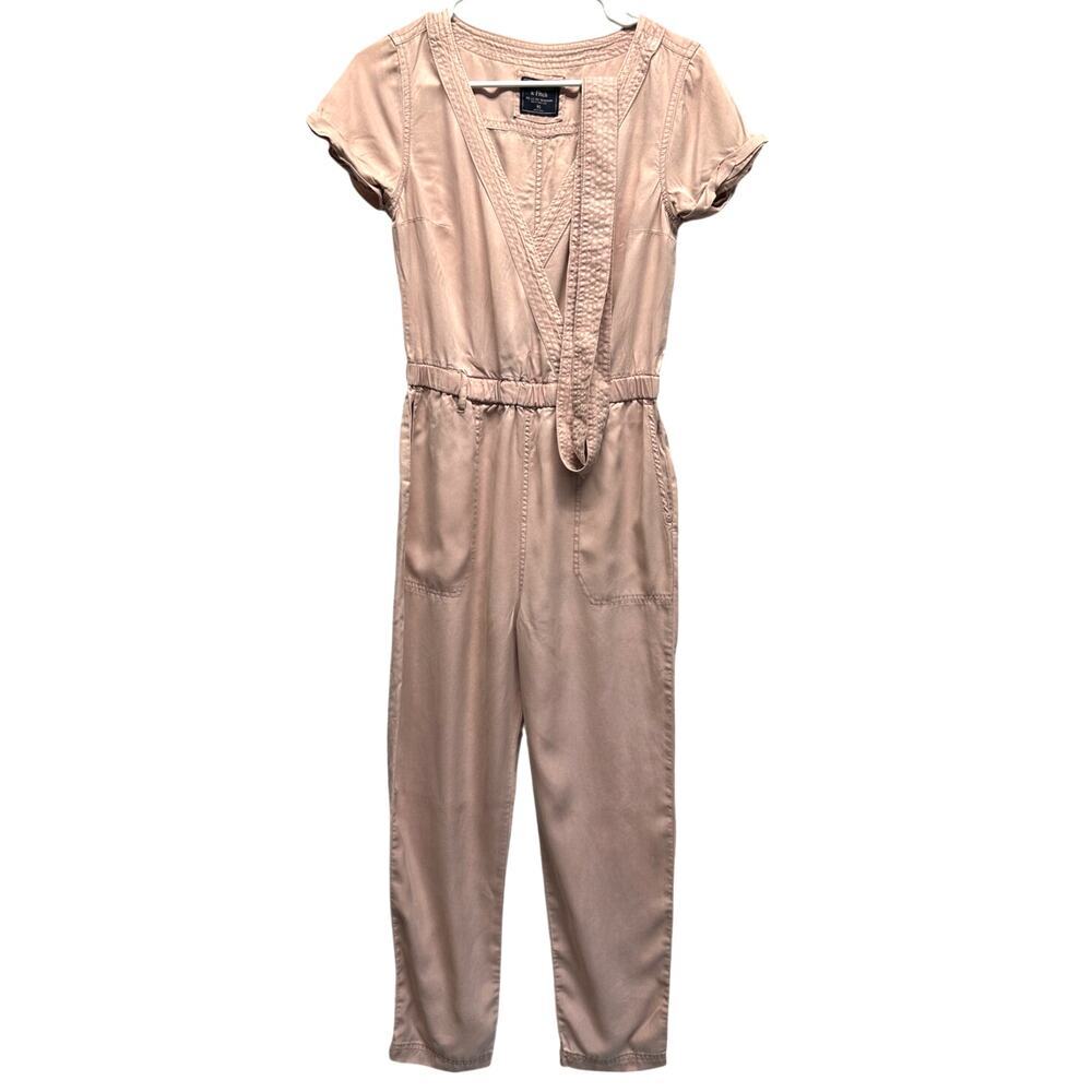 Abercrombie Fitch Pink Long Jumpsuit Romper Y2K Wrap Top Short Sleeve Pockets XS